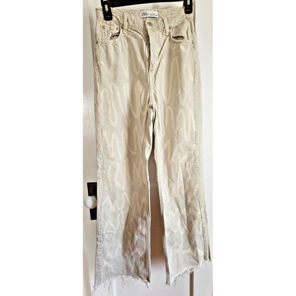 Vtg ZARA the 90s Full Length denim pants sz swigly line print raw hem Sz 4